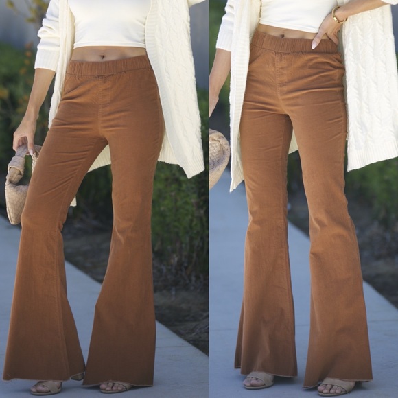 Anthropologie Denim - Brown high rise flare corduroy boho chic jeans pants Anthropologie earrings